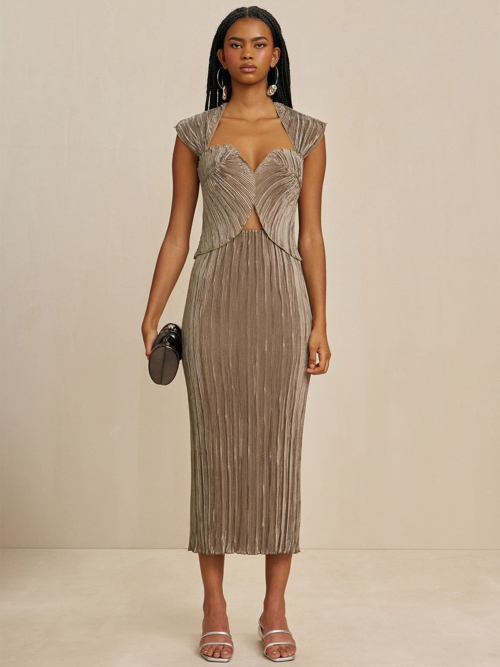 Cult Gaia SET Milli Pleated Top and bottom metallic